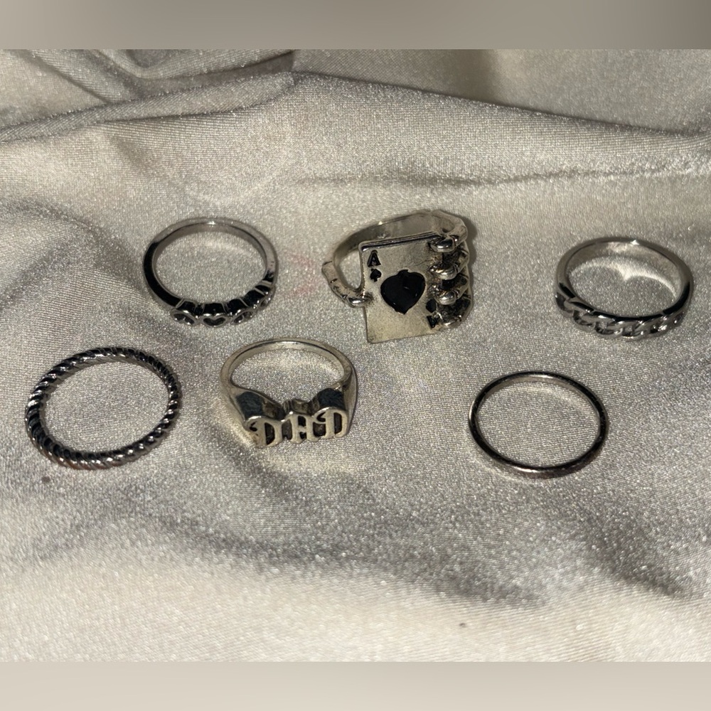 6 pcs Chunky Silver Ring Set